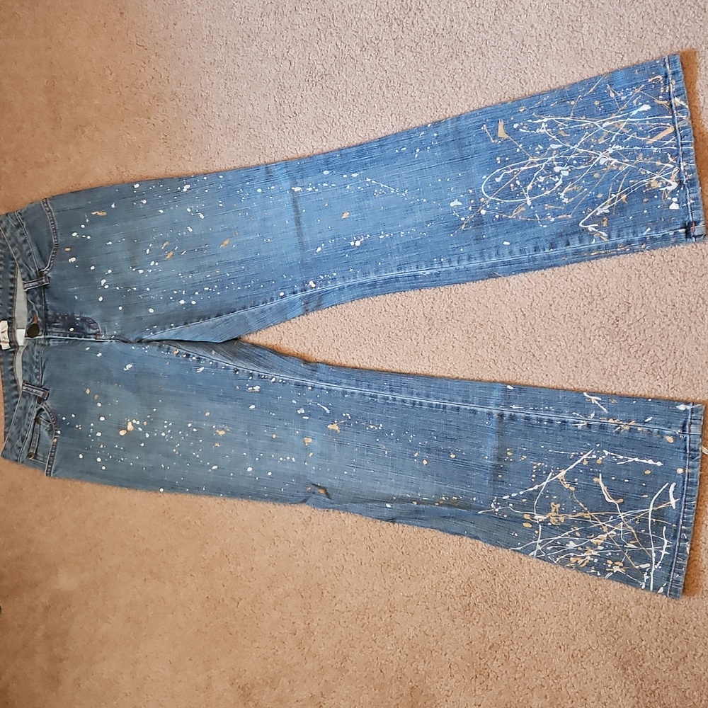 Metro7 Vintage Paint-Splatter Flare Denim Jeans Size 10